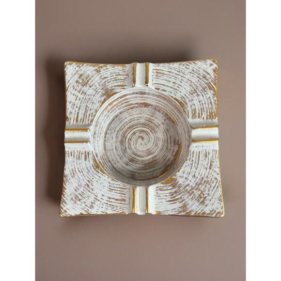 Vintage Royal Haeger Ashtray Square Gold Tweed White Swirl MCM Retro Atomic 7” - Picture 1 of 11